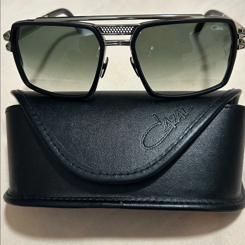 Cazal Men's Black and Silver Square Sunglasses with Gradient Lenses